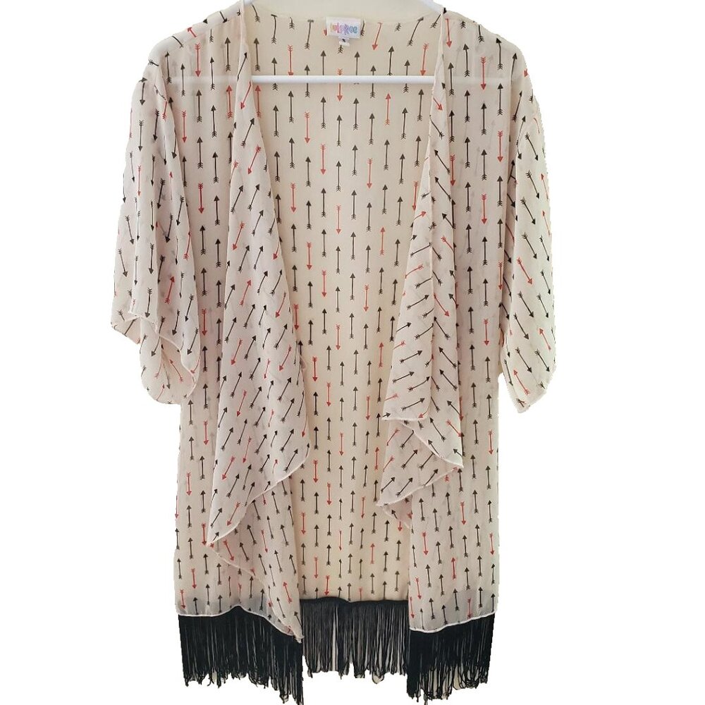 LuLaRoe Womens Monroe‎ Kimono Duster Cover Up Size S Fringe Sheer Boho Concert